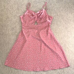Romwe Pink Floral Cutout Tie Back Mini Dress Womens Size M Cottagecore Dollette